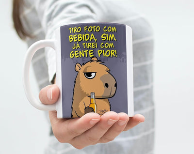 Caneca de Cerâmica com Design Engraçado de Capivara, (Tiro Foto com Bebida...), 325ml