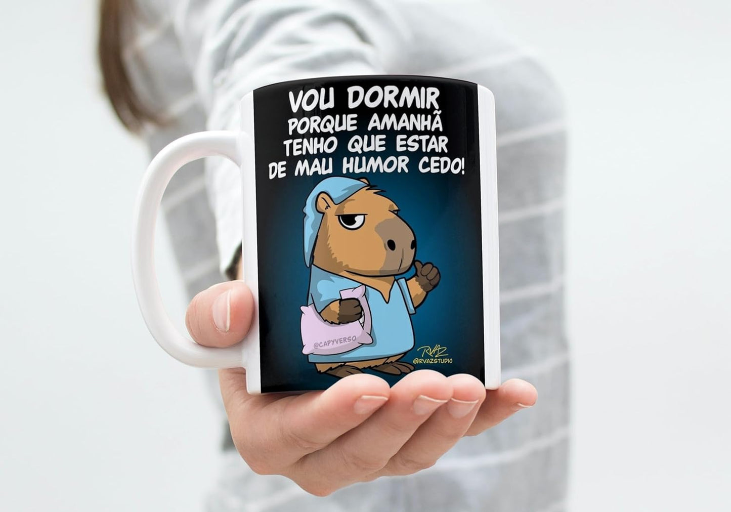 Caneca com Frase Humorística, Vou Dormir, Capivara Desenho, Decorativa