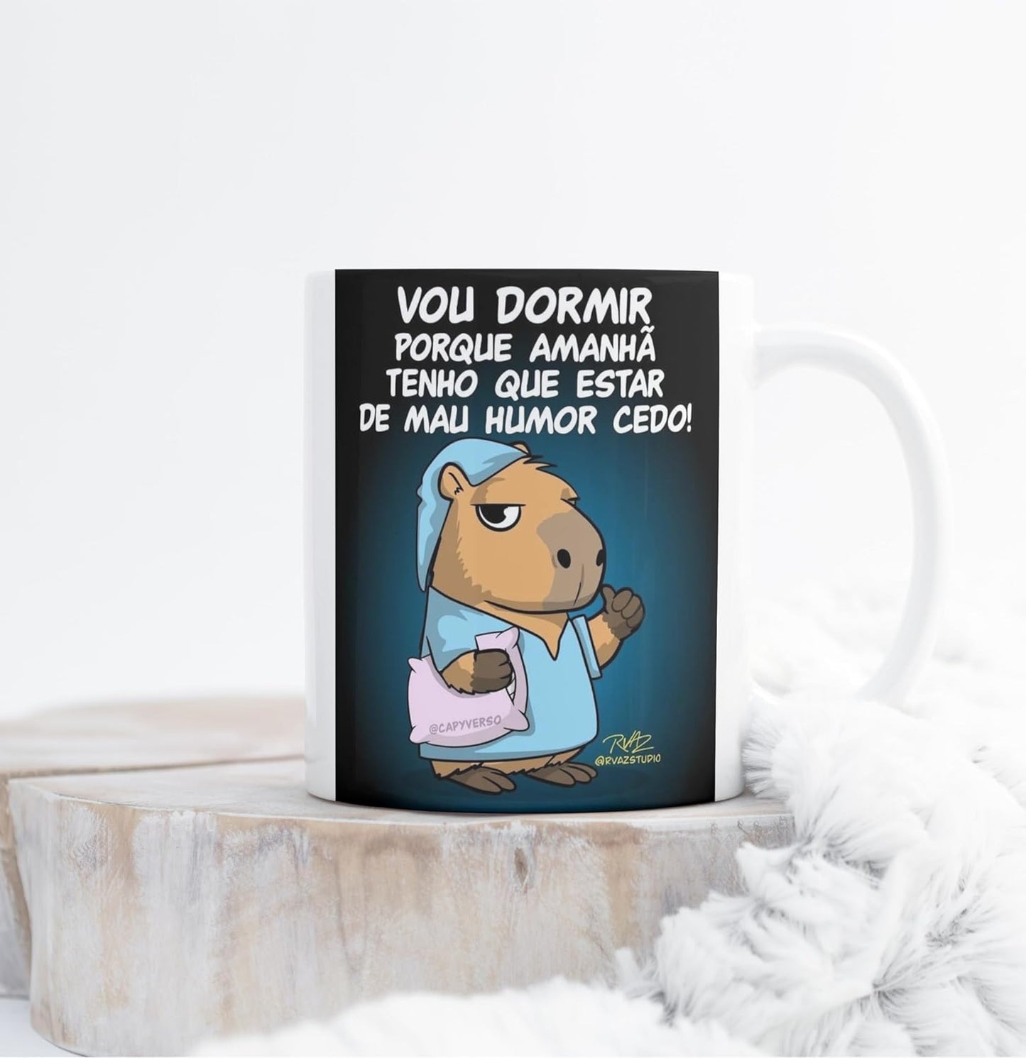 Caneca com Frase Humorística, Vou Dormir, Capivara Desenho, Decorativa