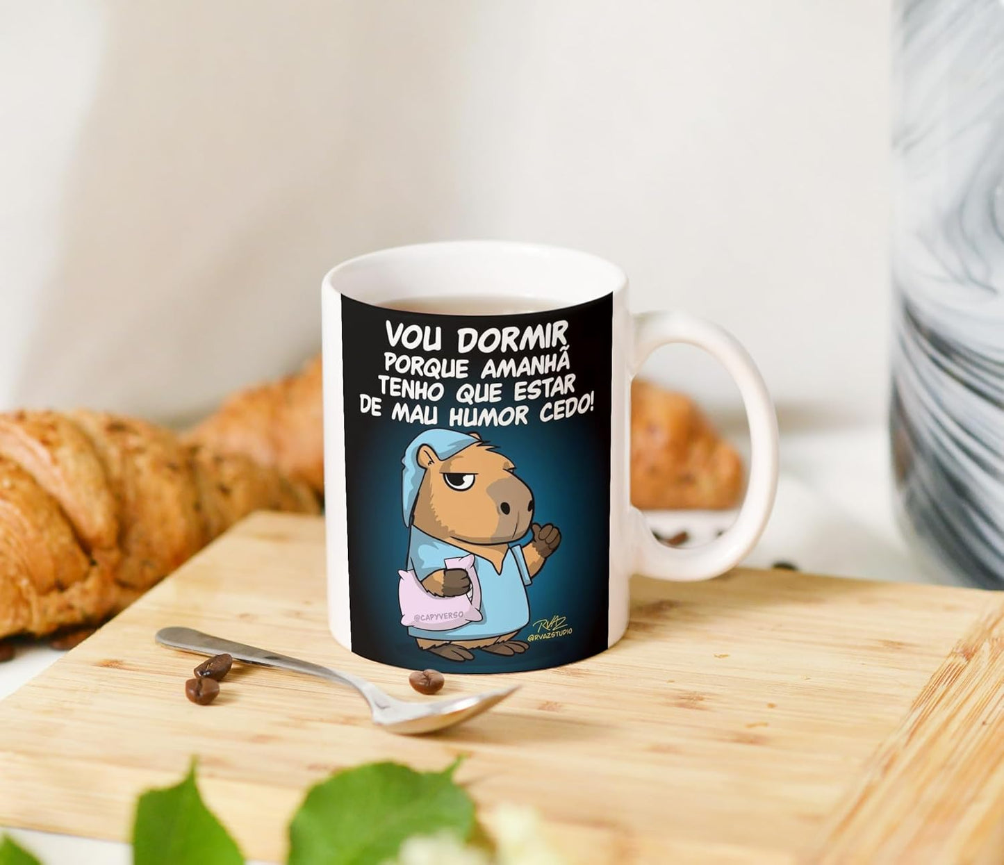 Caneca com Frase Humorística, Vou Dormir, Capivara Desenho, Decorativa