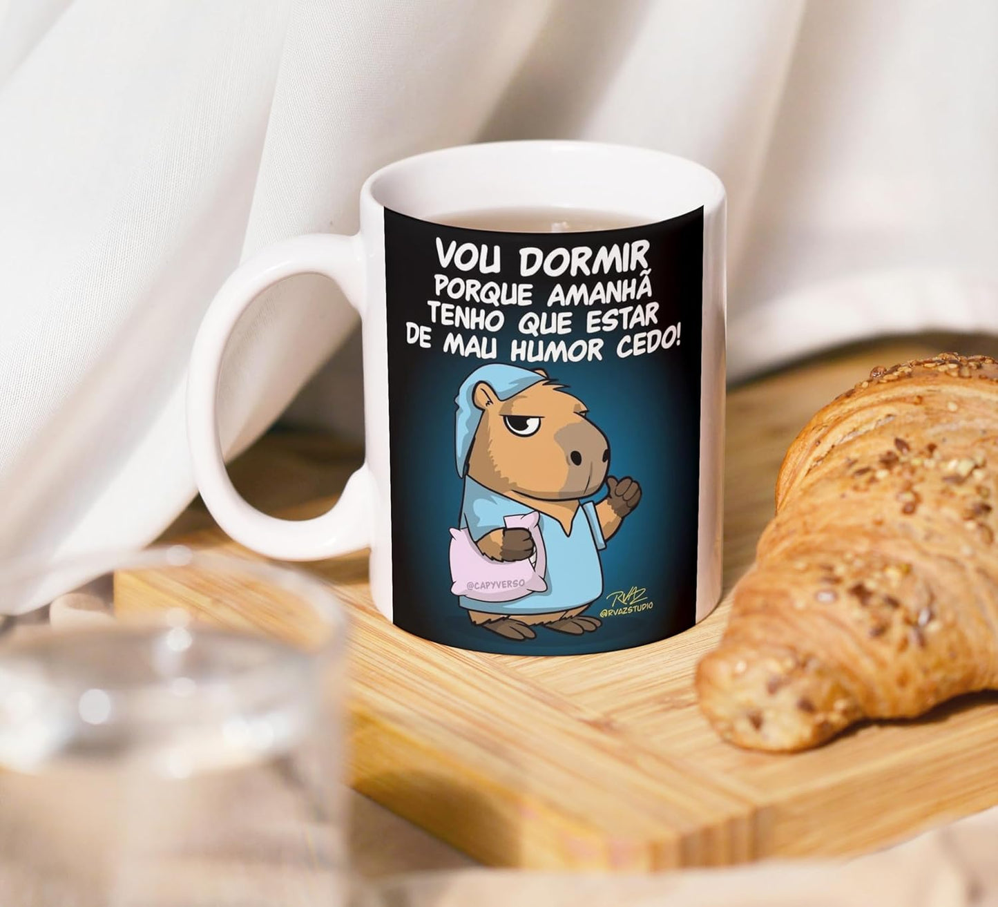 Caneca com Frase Humorística, Vou Dormir, Capivara Desenho, Decorativa