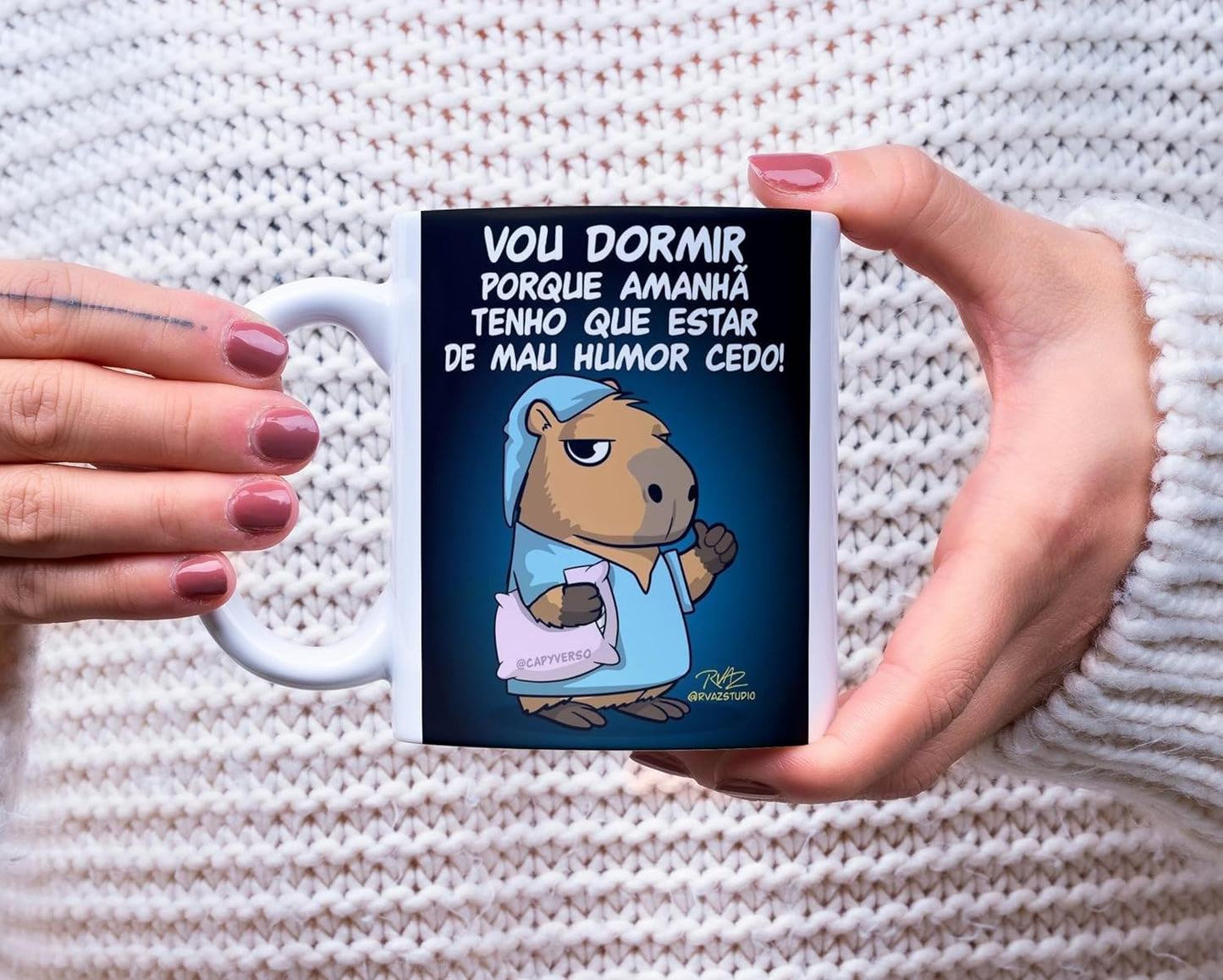 Caneca com Frase Humorística, Vou Dormir, Capivara Desenho, Decorativa